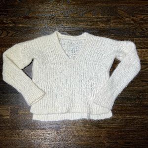 Line The Label White Baby Alpaca & Wool Blend V Neck Cropped Sweater